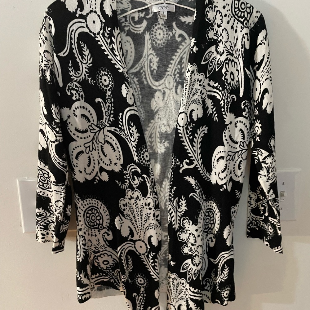 Two Black & White Open-Front Women's Cardigan Sweaters